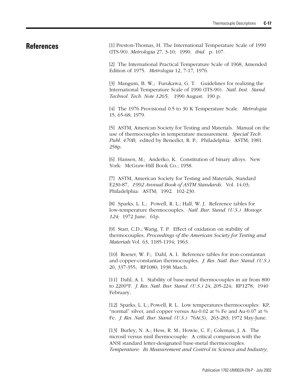 References | Rockwell Automation 1762-IT4 Thermocouple/mV Input Module User Manual | Page 117 / 144