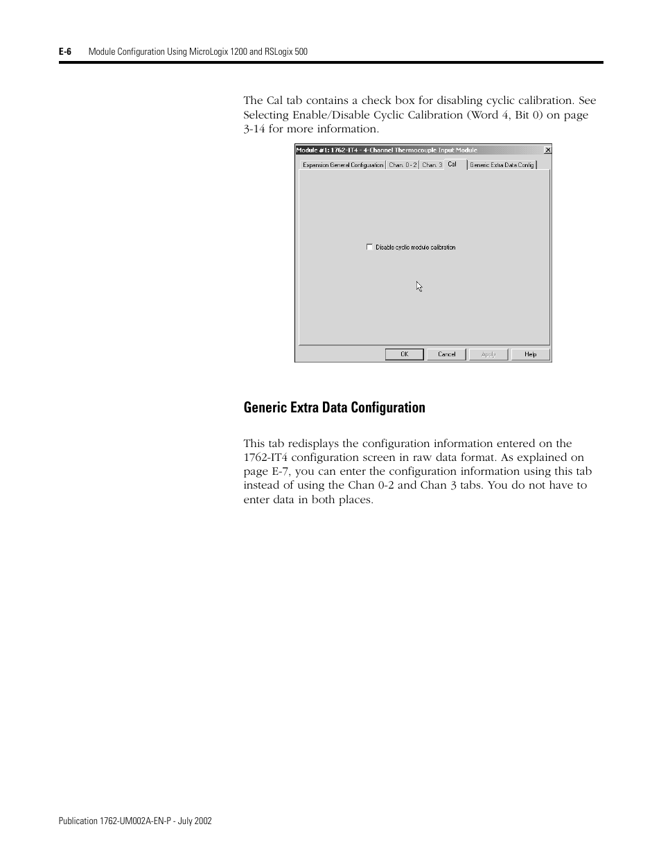 Generic extra data configuration | Rockwell Automation 1762-IT4 Thermocouple/mV Input Module User Manual | Page 132 / 144