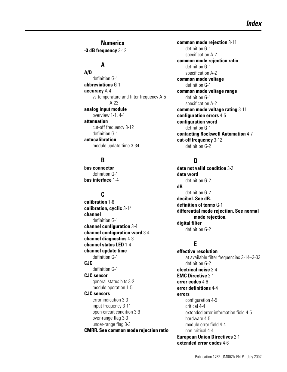 Index, Numerics | Rockwell Automation 1762-IT4 Thermocouple/mV Input Module User Manual | Page 139 / 144
