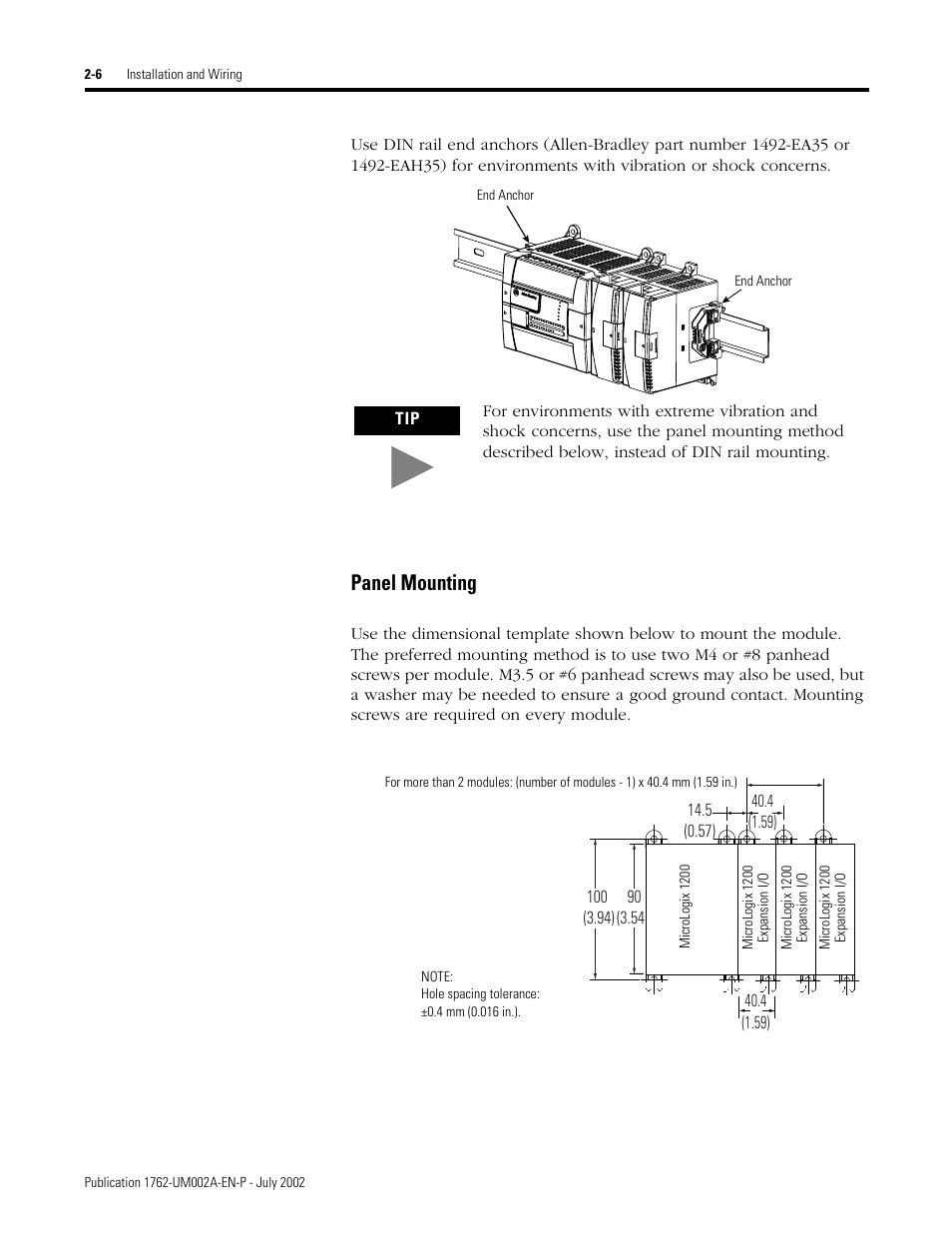 Panel mounting -6, Panel mounting | Rockwell Automation 1762-IT4 Thermocouple/mV Input Module User Manual | Page 22 / 144