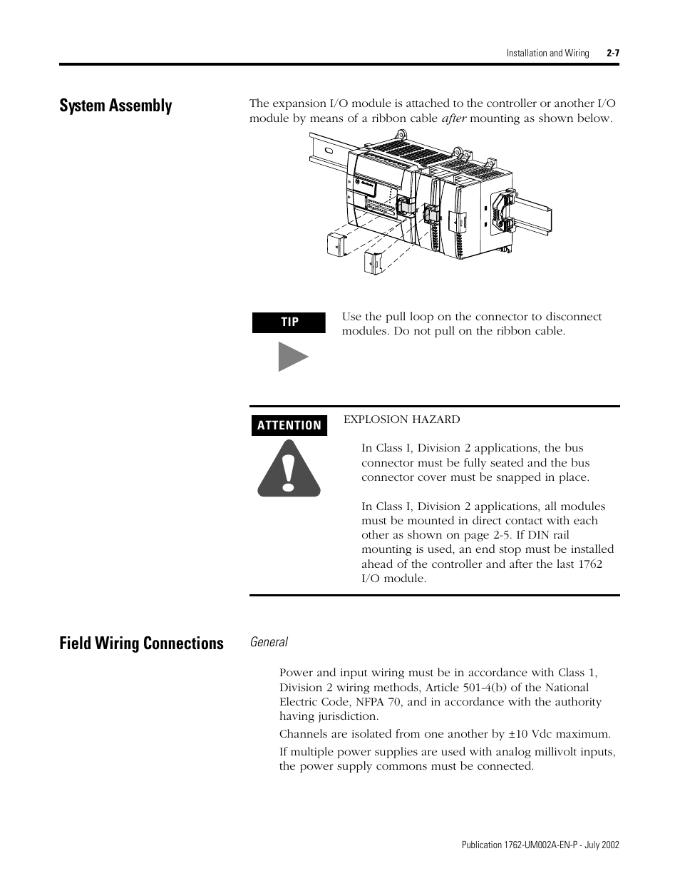 System assembly, Field wiring connections, System assembly -7 field wiring connections -7 | Chapter 4 | Rockwell Automation 1762-IT4 Thermocouple/mV Input Module User Manual | Page 23 / 144