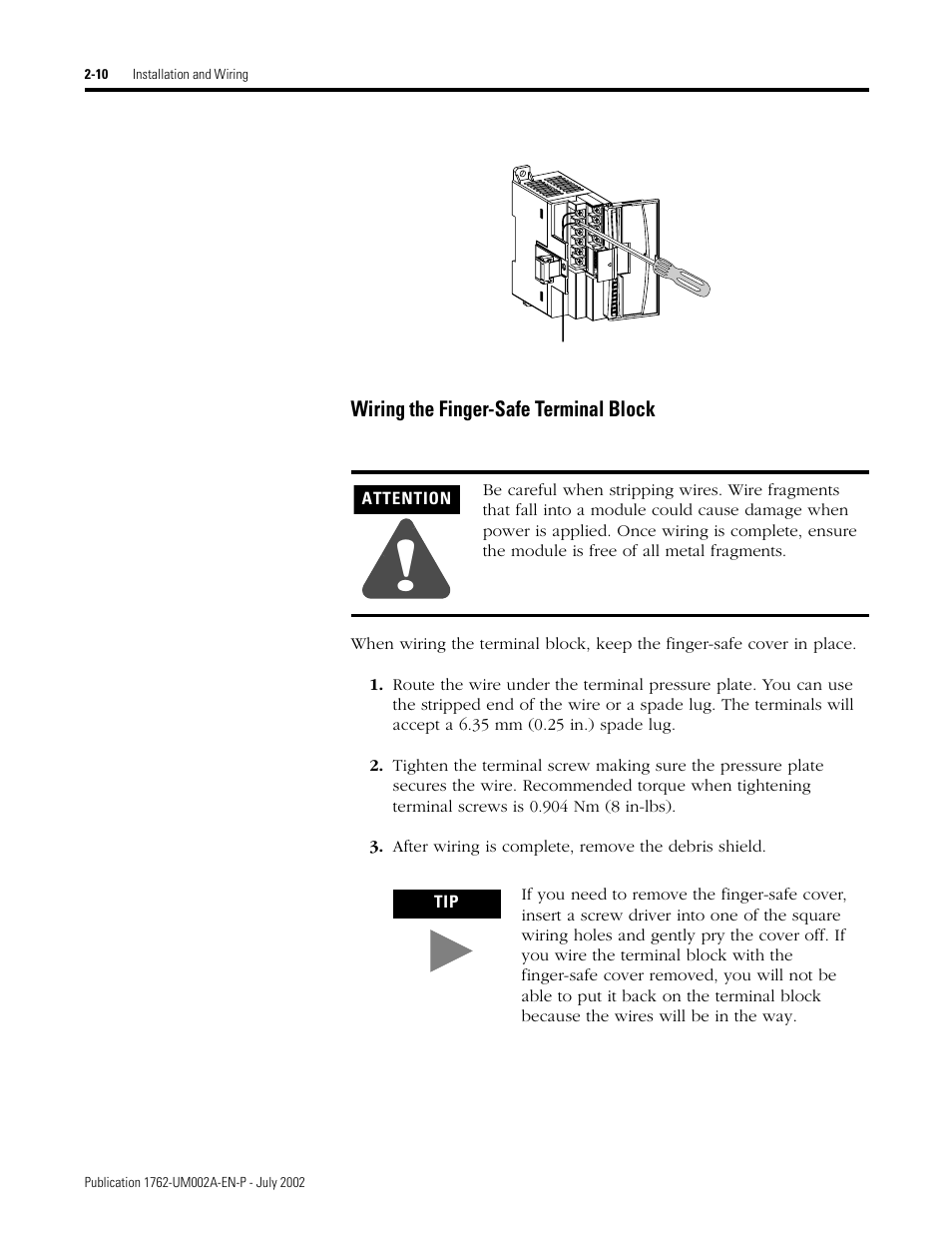 Wiring the finger-safe terminal block -10 | Rockwell Automation 1762-IT4 Thermocouple/mV Input Module User Manual | Page 26 / 144