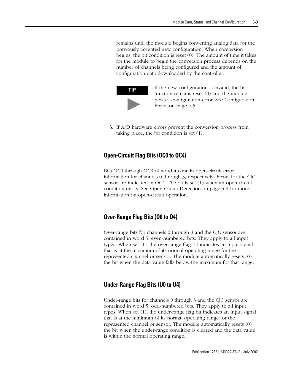 Open-circuit flag bits (oc0 to oc4), Over-range flag bits (o0 to o4), Under-range flag bits (u0 to u4) | Rockwell Automation 1762-IT4 Thermocouple/mV Input Module User Manual | Page 33 / 144