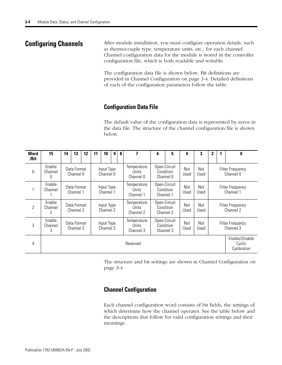 Configuring channels, Configuring channels -4, Configuration data file | Channel configuration | Rockwell Automation 1762-IT4 Thermocouple/mV Input Module User Manual | Page 34 / 144