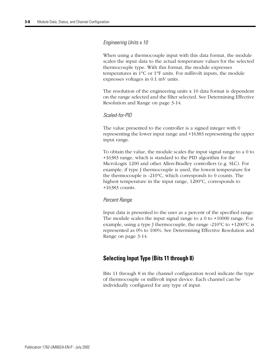 Selecting input type (bits 11 through 8) -8, Selecting input type (bits 11 through 8) | Rockwell Automation 1762-IT4 Thermocouple/mV Input Module User Manual | Page 38 / 144
