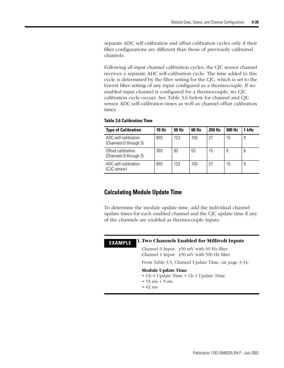 Calculating module update time -35, Calculating module update time | Rockwell Automation 1762-IT4 Thermocouple/mV Input Module User Manual | Page 65 / 144