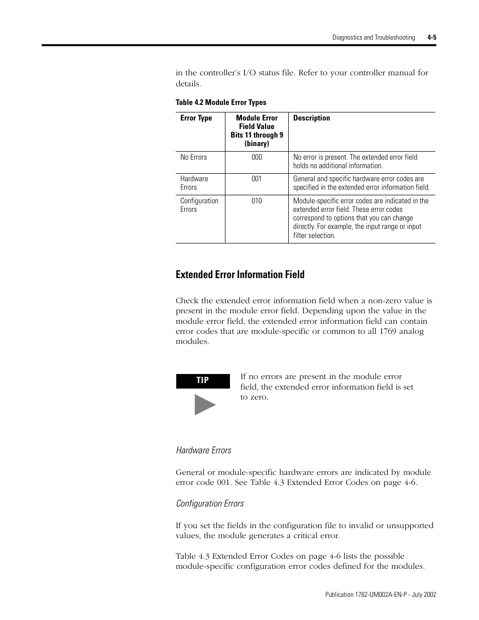 Extended error information field -5, Extended error information field | Rockwell Automation 1762-IT4 Thermocouple/mV Input Module User Manual | Page 73 / 144