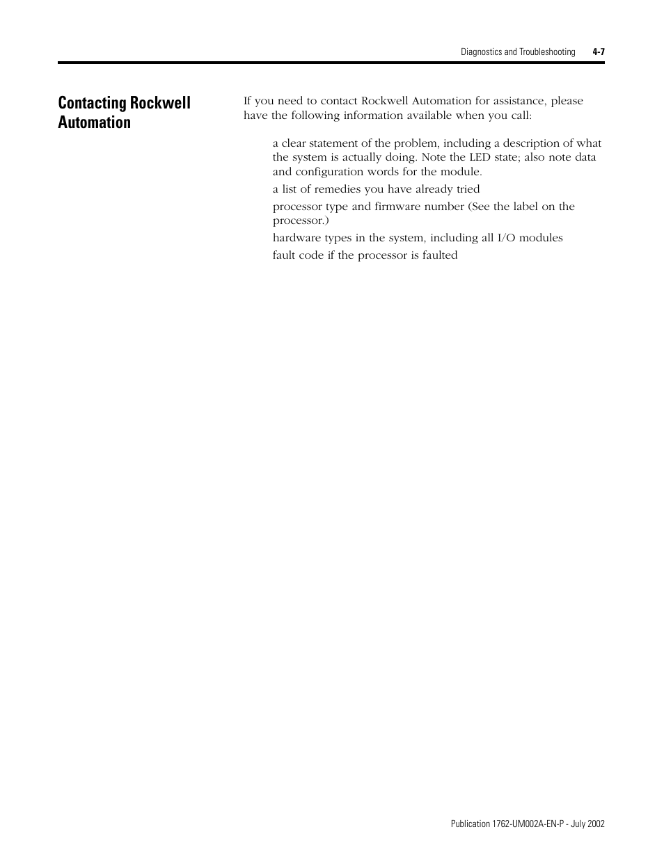 Contacting rockwell automation, Contacting rockwell automation -7 | Rockwell Automation 1762-IT4 Thermocouple/mV Input Module User Manual | Page 75 / 144