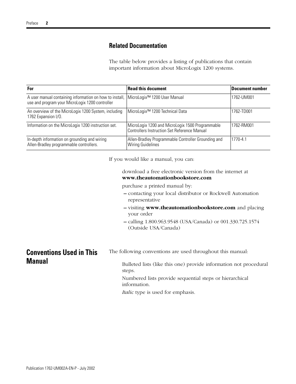 Conventions used in this manual, Related documentation | Rockwell Automation 1762-IT4 Thermocouple/mV Input Module User Manual | Page 8 / 144