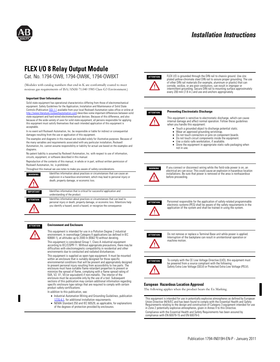 Rockwell Automation 1794-OW8_OW8K_OW8XT Flex I/O 8 Output Relay Module User Manual | 6 pages