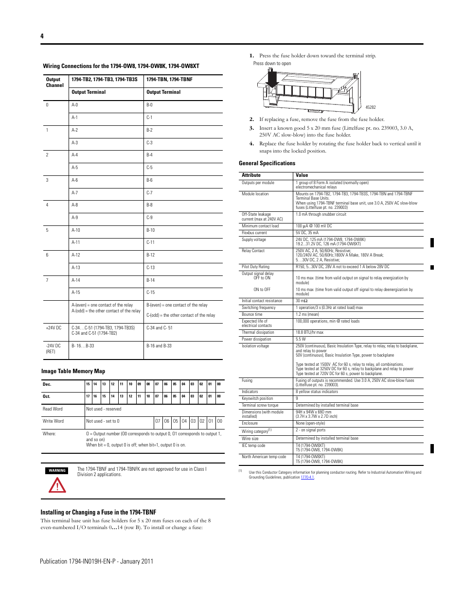 Installing or changing a fuse in the 1794-tbnf | Rockwell Automation 1794-OW8_OW8K_OW8XT Flex I/O 8 Output Relay Module User Manual | Page 4 / 6