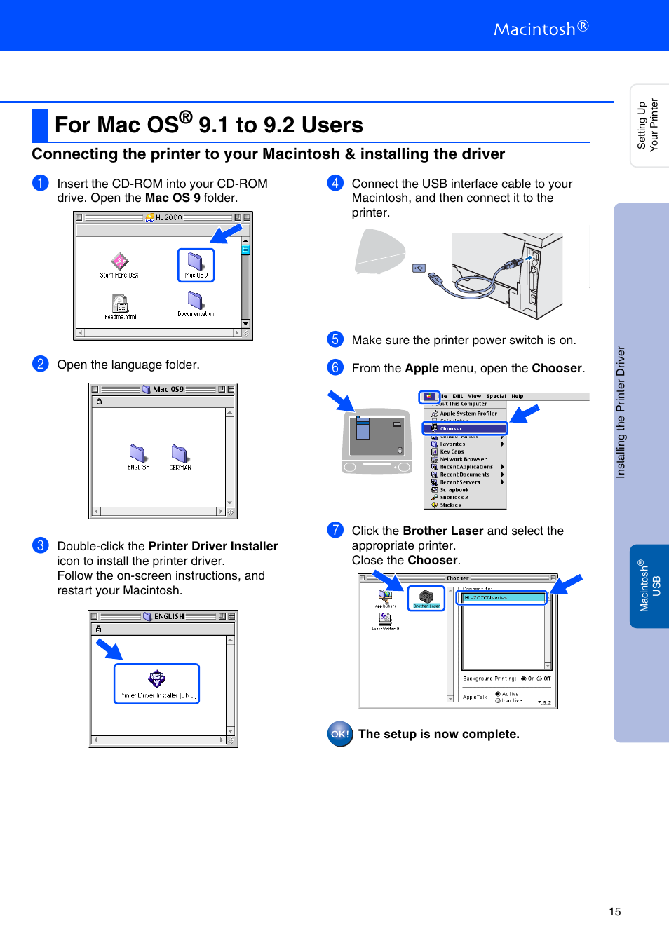 For mac os® 9.1 to 9.2 users, For mac os, 1 to 9.2 users | Brother HL-2030 User Manual | Page 15 / 18