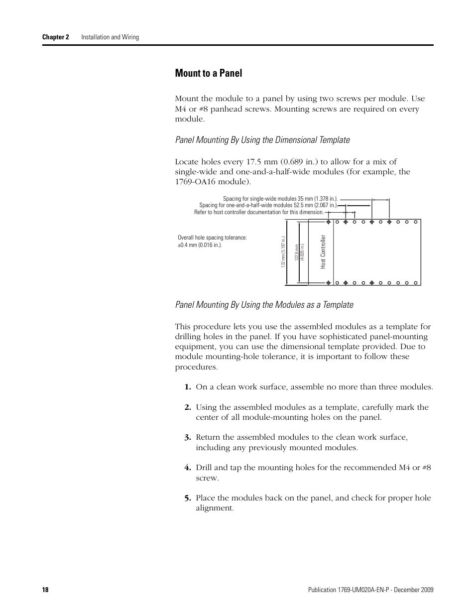 Mount to a panel, Structions, see, Panel mounting by using the | Rockwell Automation 1769-OF4 Compact Analog Output Module User Manual | Page 18 / 76