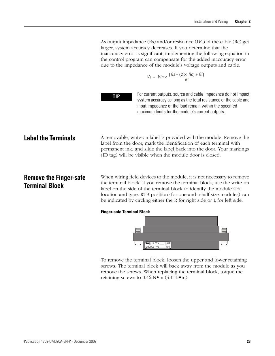 Label the terminals, Remove the finger-safe terminal block | Rockwell Automation 1769-OF4 Compact Analog Output Module User Manual | Page 23 / 76