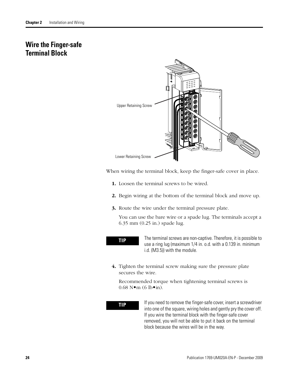 Wire the finger-safe terminal block | Rockwell Automation 1769-OF4 Compact Analog Output Module User Manual | Page 24 / 76