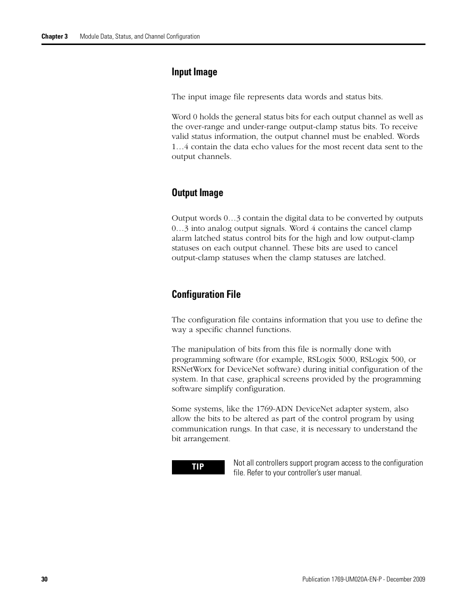 Input image output image configuration file, Input image, Output image | Configuration file | Rockwell Automation 1769-OF4 Compact Analog Output Module User Manual | Page 30 / 76