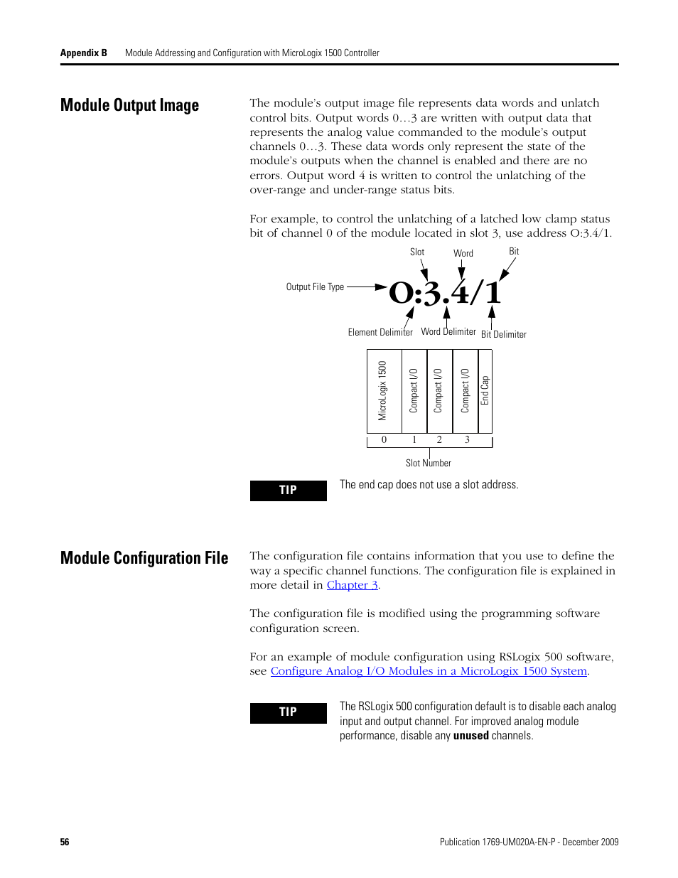 Module output image, Module configuration file, Module output image module configuration file | O:3.4/1 | Rockwell Automation 1769-OF4 Compact Analog Output Module User Manual | Page 56 / 76