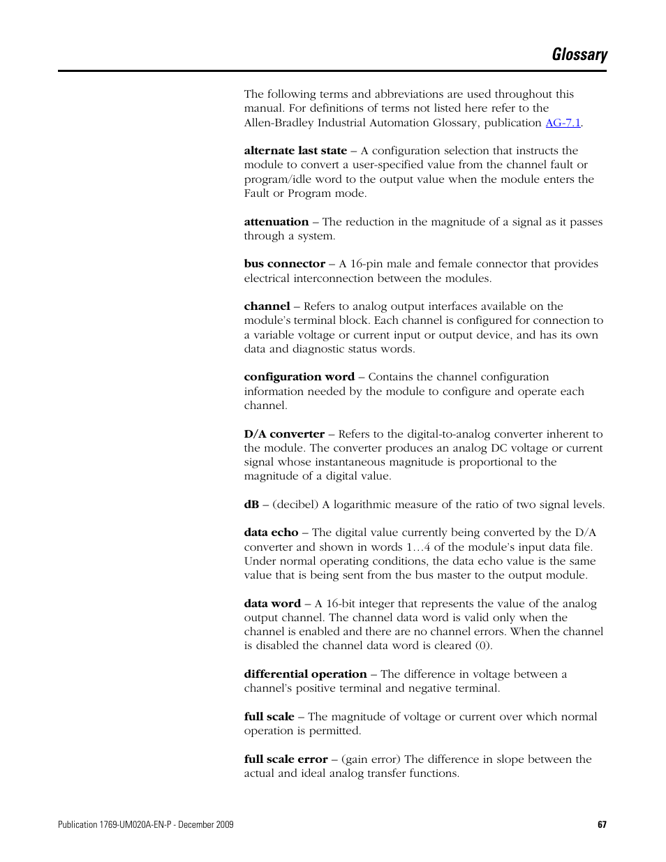 Glossary | Rockwell Automation 1769-OF4 Compact Analog Output Module User Manual | Page 67 / 76