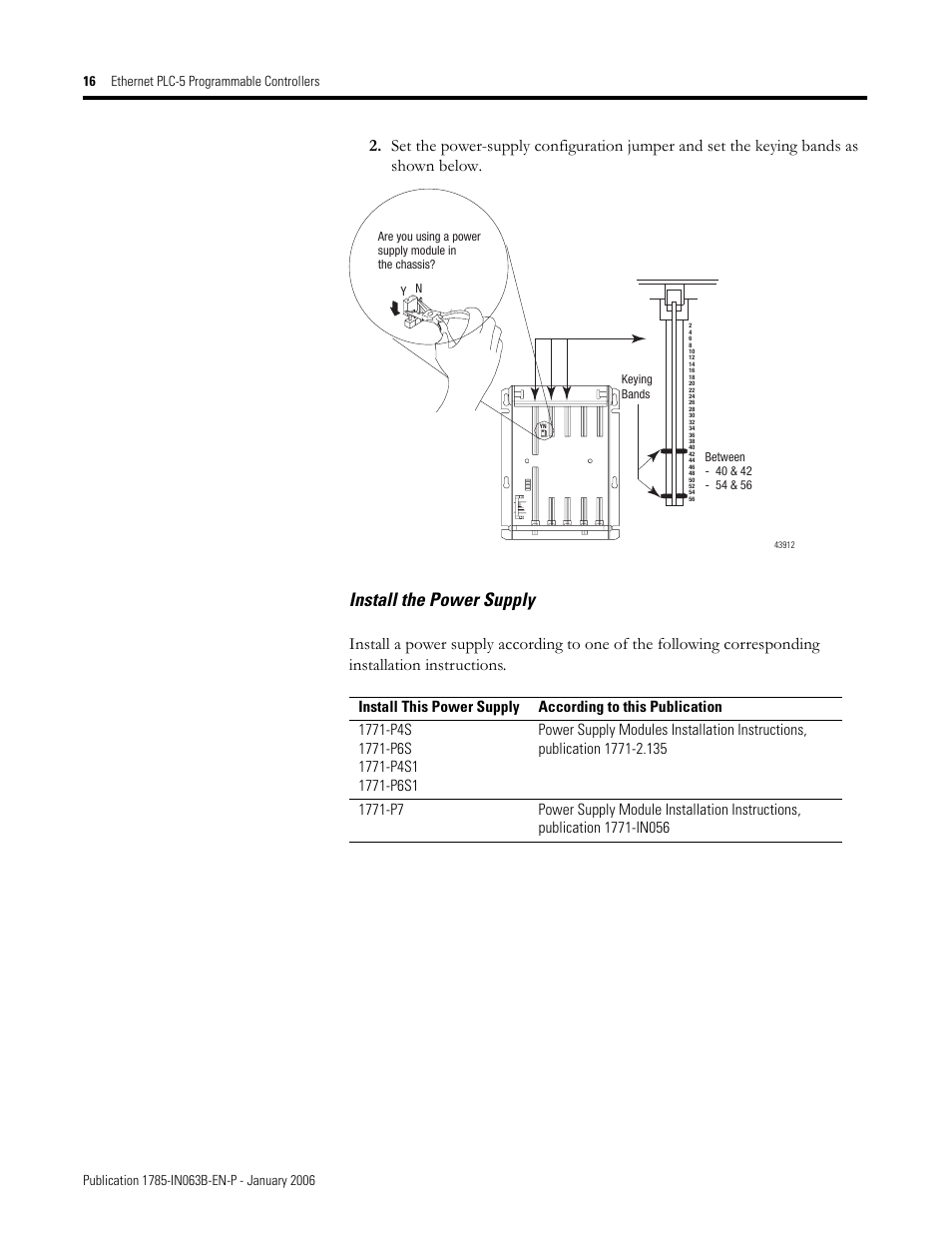 Install the power supply | Rockwell Automation 1785-Lx0E Ethernet PLC-5 Programmable Controllers Installation Instructions User Manual | Page 16 / 28