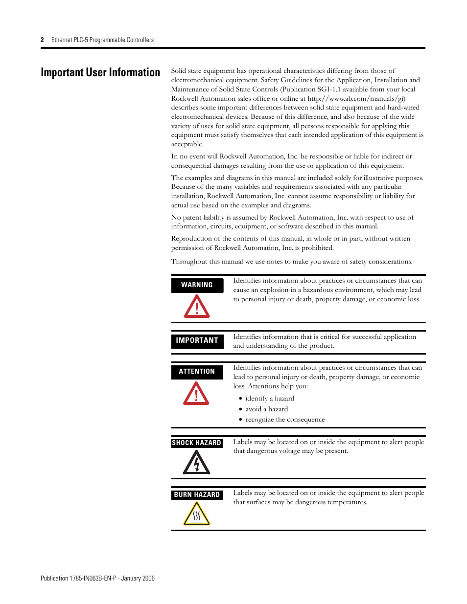 Important user information | Rockwell Automation 1785-Lx0E Ethernet PLC-5 Programmable Controllers Installation Instructions User Manual | Page 2 / 28