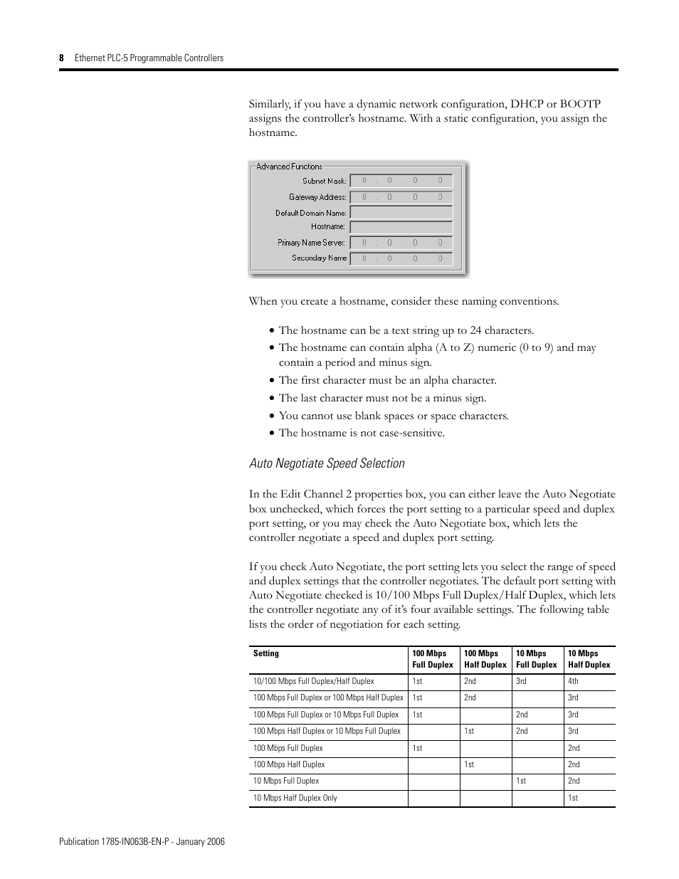 Auto negotiate speed selection | Rockwell Automation 1785-Lx0E Ethernet PLC-5 Programmable Controllers Installation Instructions User Manual | Page 8 / 28
