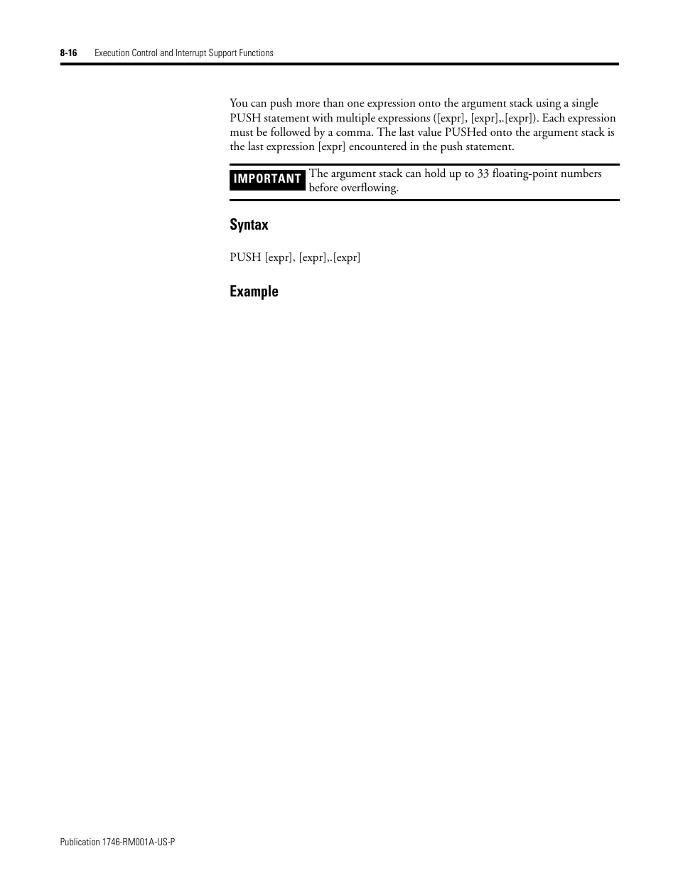 Syntax, Example | Rockwell Automation 1746-BAS BASIC LANGUAGE User Manual | Page 112 / 280
