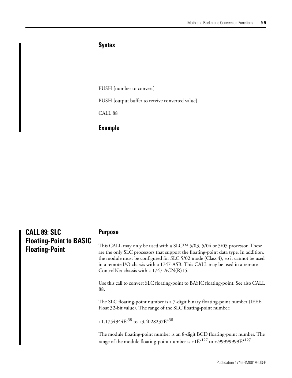 Syntax, Example, Purpose | Rockwell Automation 1746-BAS BASIC LANGUAGE User Manual | Page 121 / 280