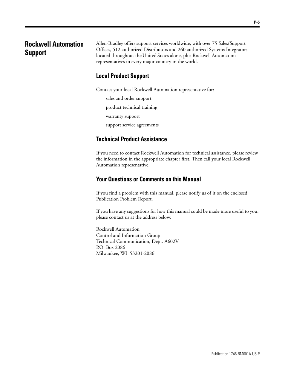 Rockwell automation support | Rockwell Automation 1746-BAS BASIC LANGUAGE User Manual | Page 13 / 280