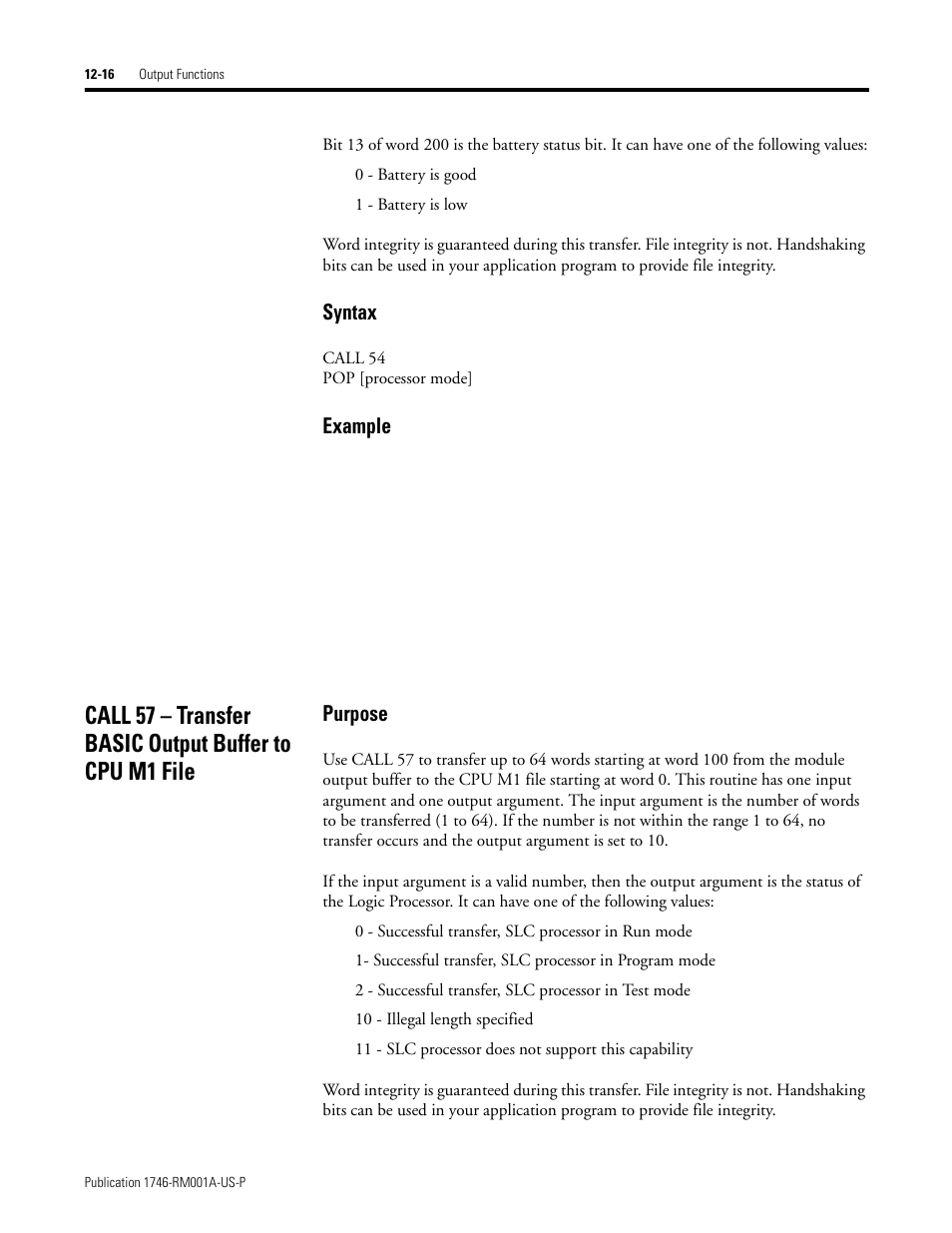 Syntax, Example, Purpose | Rockwell Automation 1746-BAS BASIC LANGUAGE User Manual | Page 166 / 280