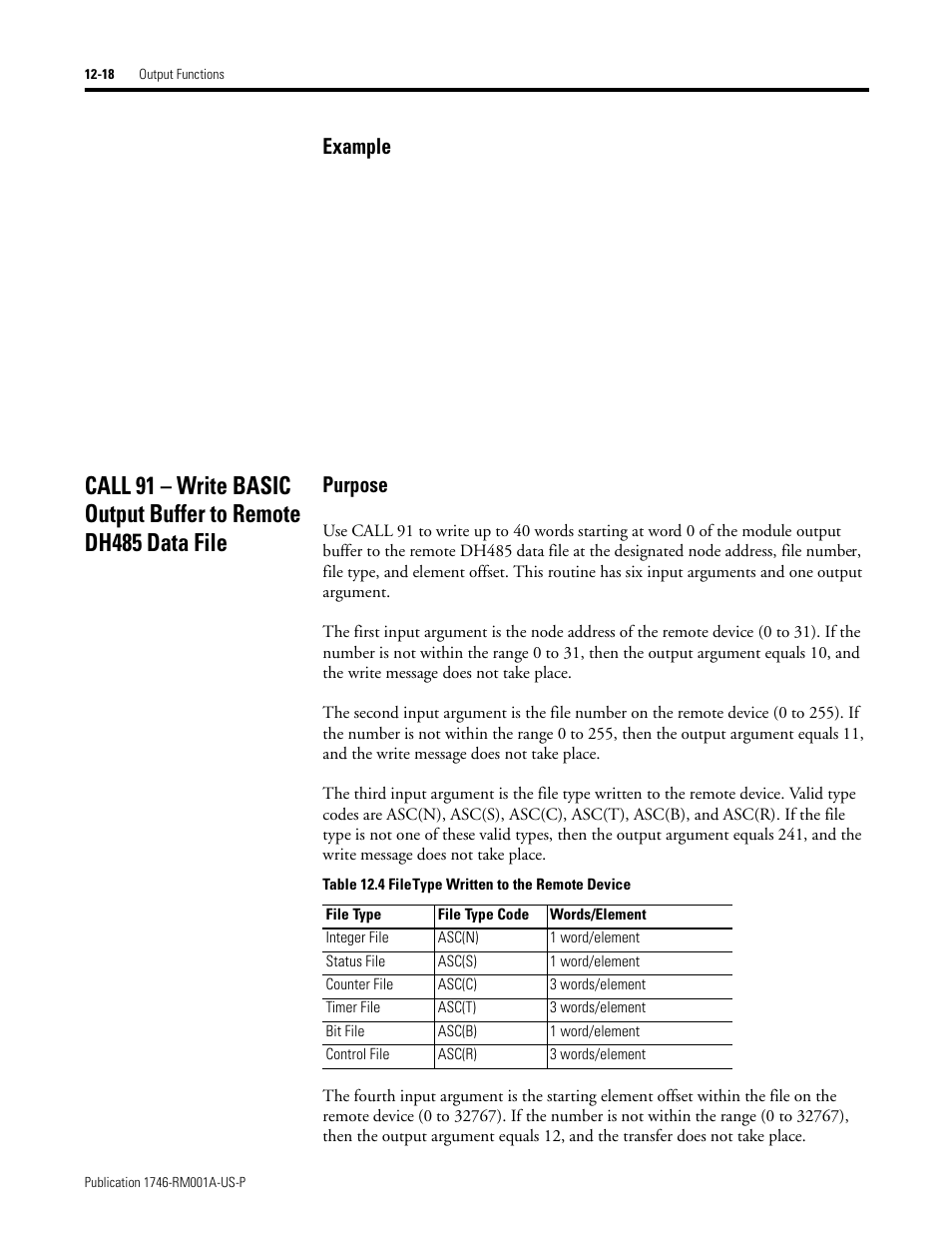Example, Purpose | Rockwell Automation 1746-BAS BASIC LANGUAGE User Manual | Page 168 / 280
