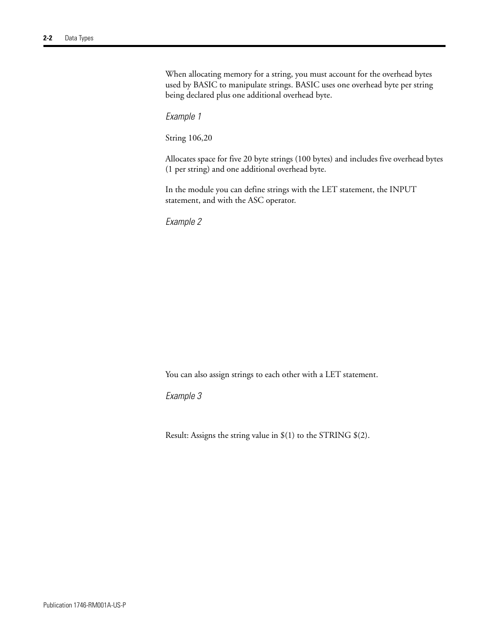 Example 1, Example 2, Example 3 | Rockwell Automation 1746-BAS BASIC LANGUAGE User Manual | Page 18 / 280