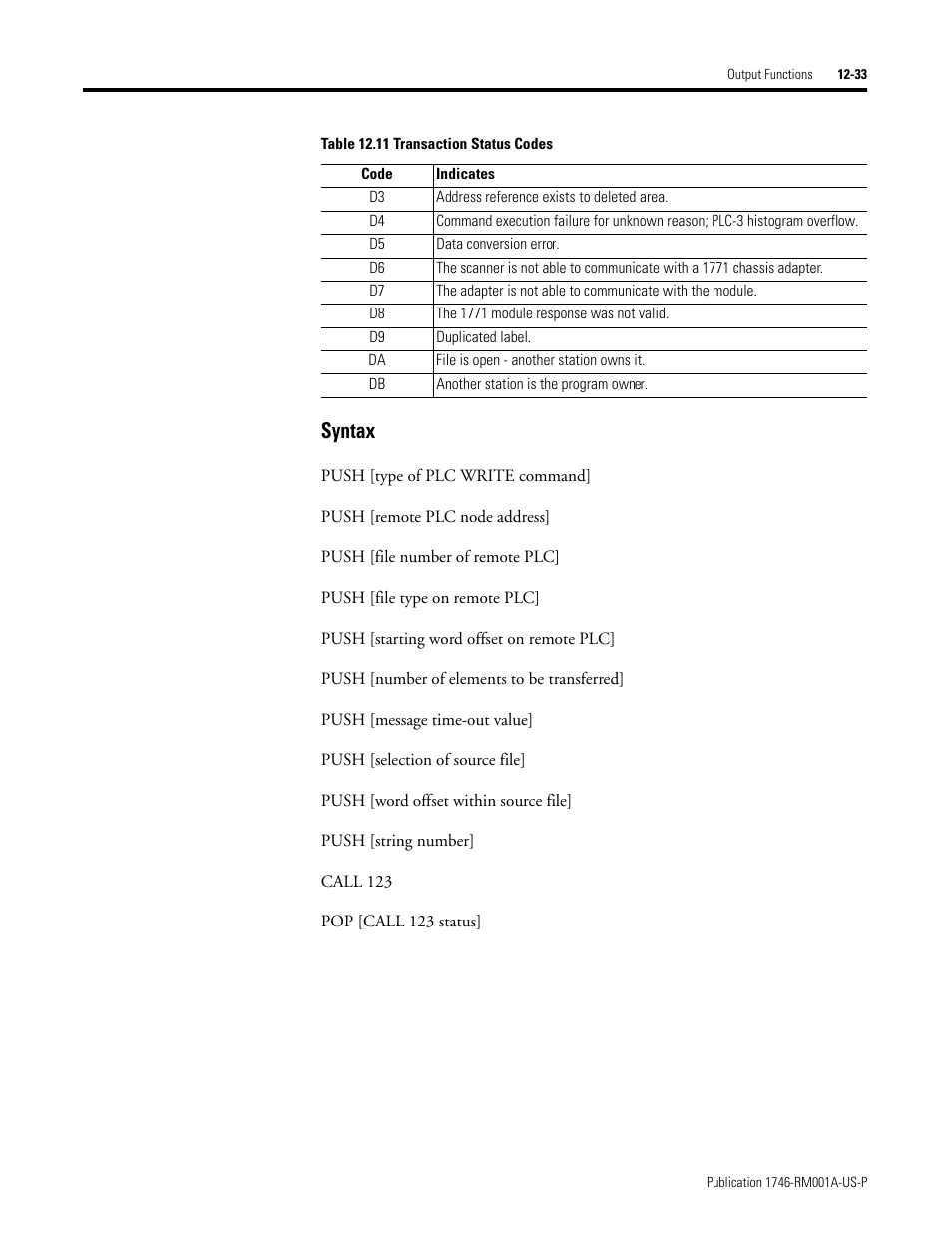 Syntax | Rockwell Automation 1746-BAS BASIC LANGUAGE User Manual | Page 183 / 280