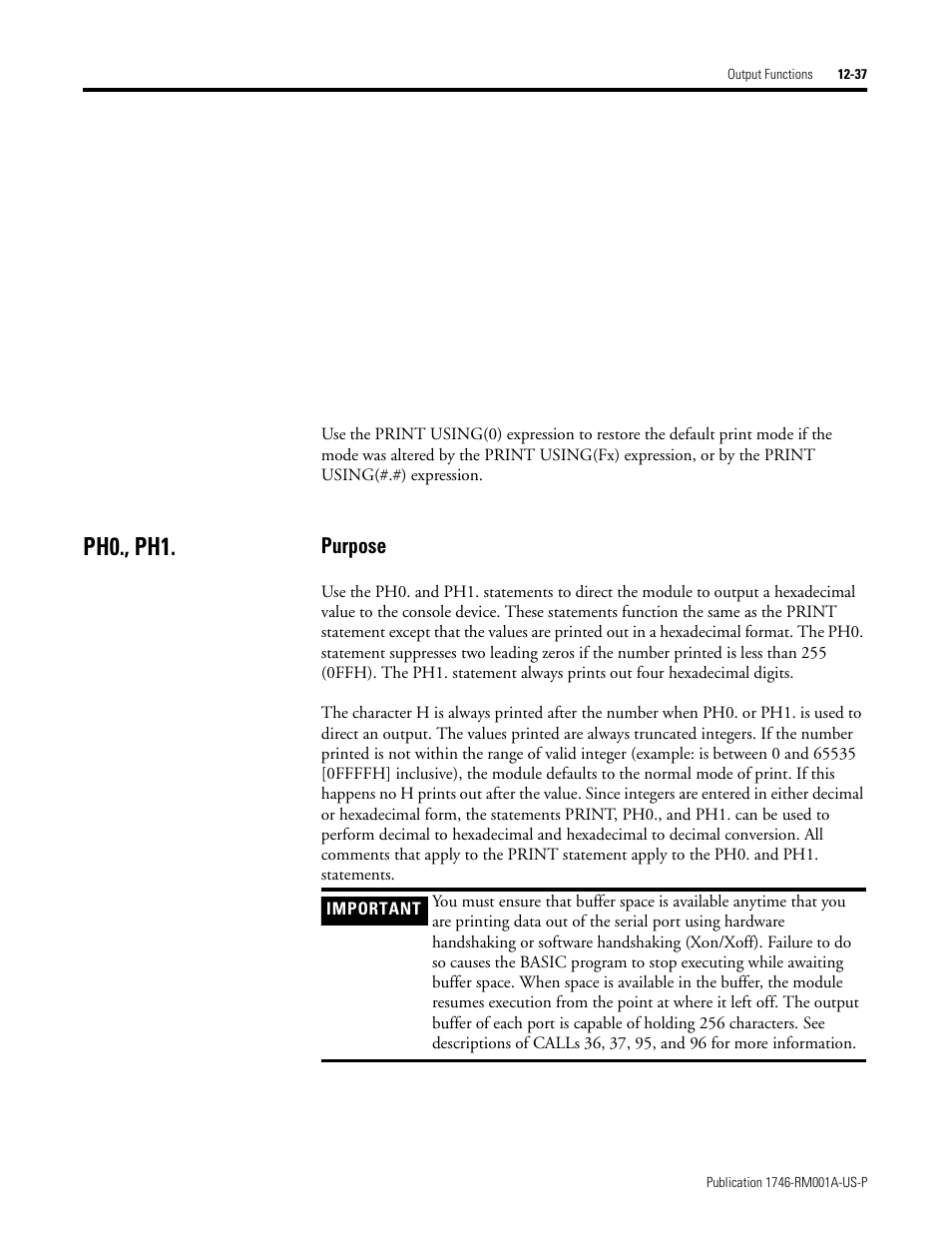 Ph0., ph1, Ph0., ph1 -37, Purpose | Rockwell Automation 1746-BAS BASIC LANGUAGE User Manual | Page 187 / 280