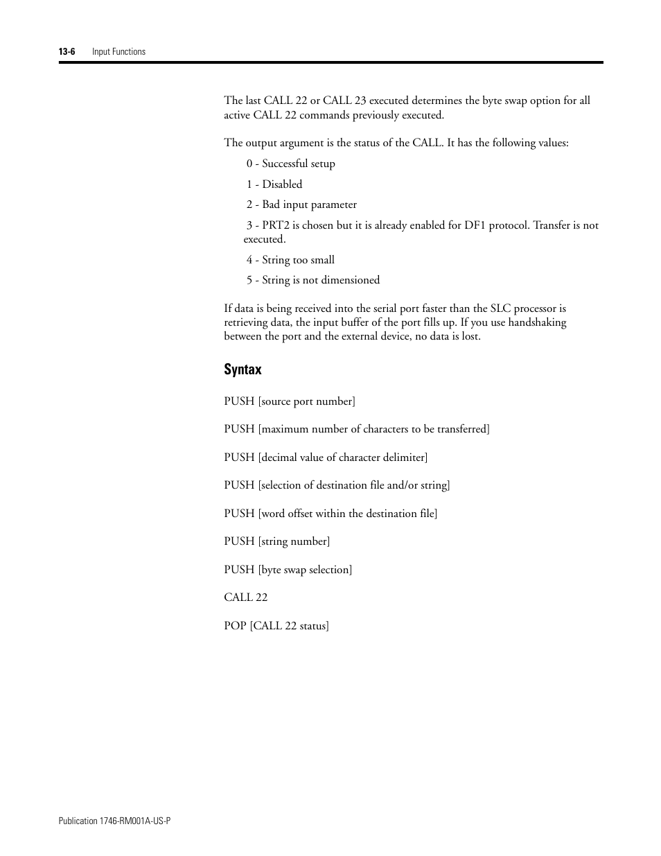 Syntax | Rockwell Automation 1746-BAS BASIC LANGUAGE User Manual | Page 196 / 280