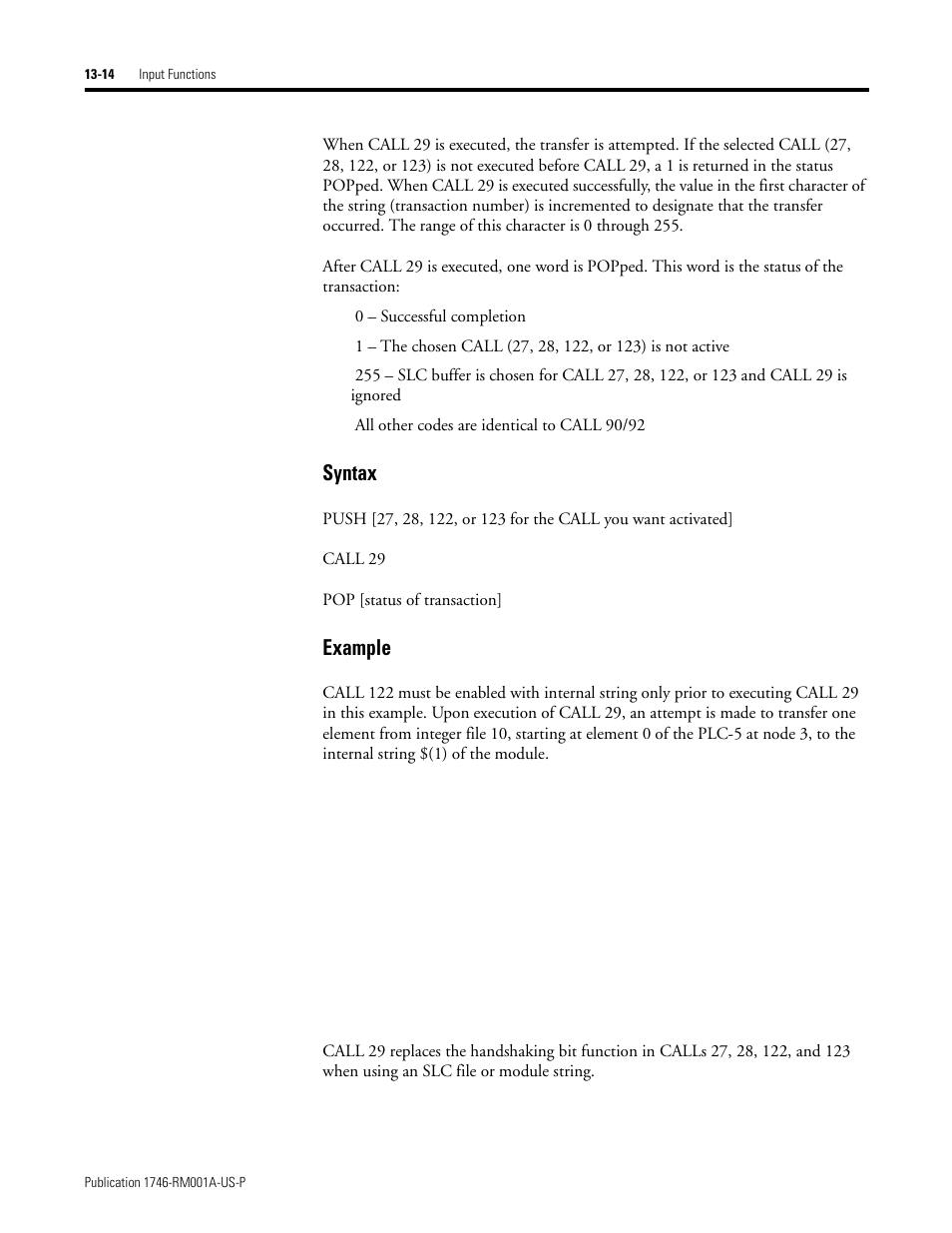 Syntax, Example | Rockwell Automation 1746-BAS BASIC LANGUAGE User Manual | Page 204 / 280