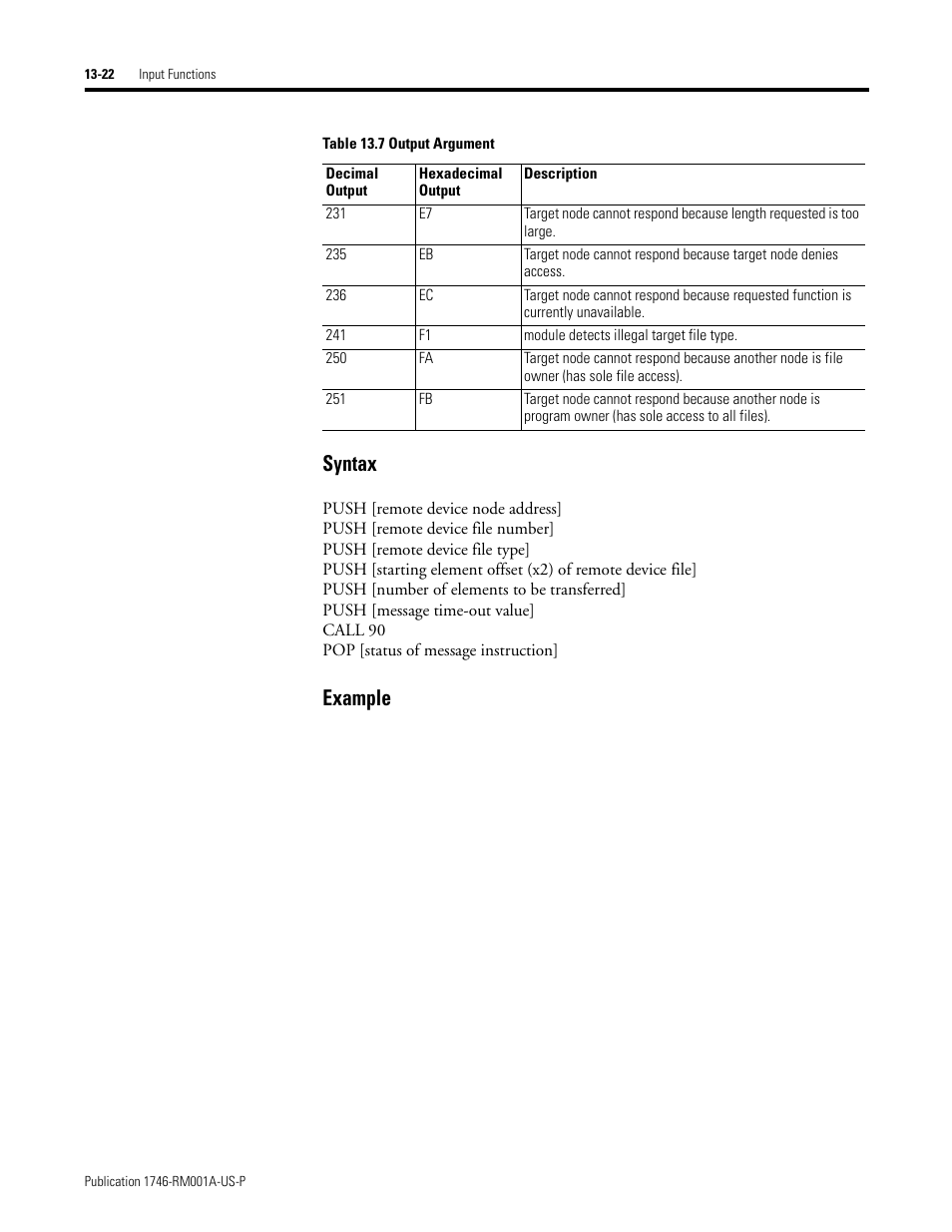 Syntax, Example | Rockwell Automation 1746-BAS BASIC LANGUAGE User Manual | Page 212 / 280