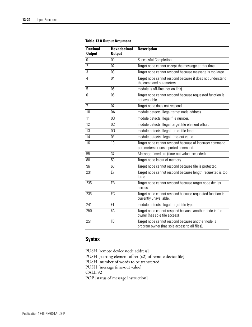 Syntax | Rockwell Automation 1746-BAS BASIC LANGUAGE User Manual | Page 214 / 280