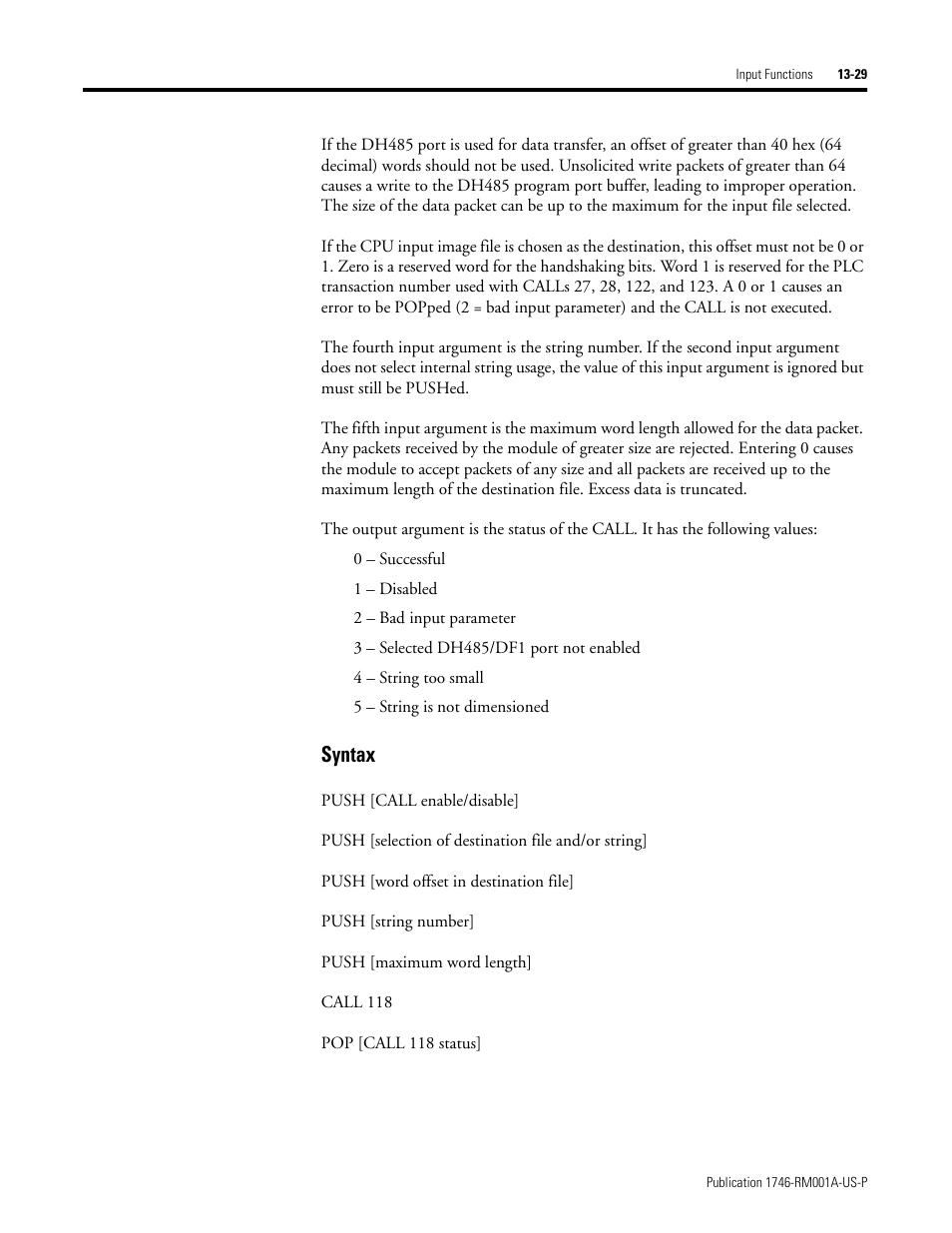 Syntax | Rockwell Automation 1746-BAS BASIC LANGUAGE User Manual | Page 219 / 280