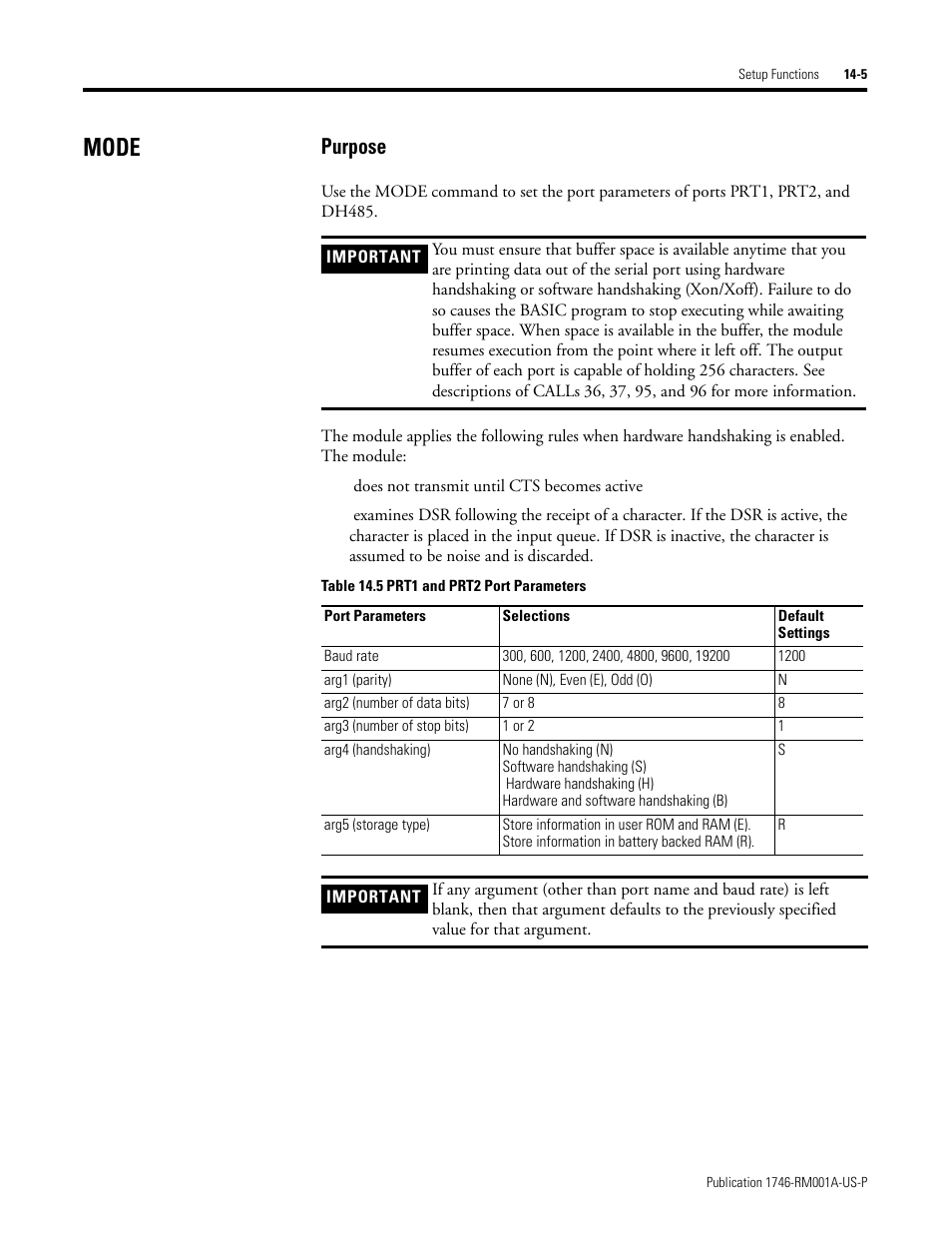 Mode, Mode -5, Purpose | Rockwell Automation 1746-BAS BASIC LANGUAGE User Manual | Page 241 / 280