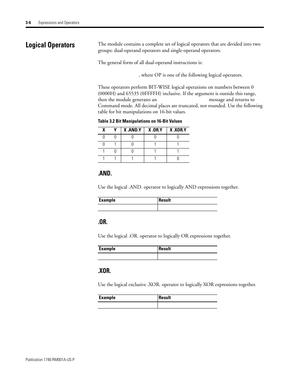 Logical operators, Logical operators -6 | Rockwell Automation 1746-BAS BASIC LANGUAGE User Manual | Page 28 / 280