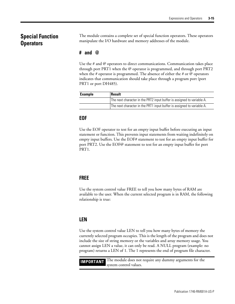 Special function operators, Special function operators -15, Free | Rockwell Automation 1746-BAS BASIC LANGUAGE User Manual | Page 37 / 280