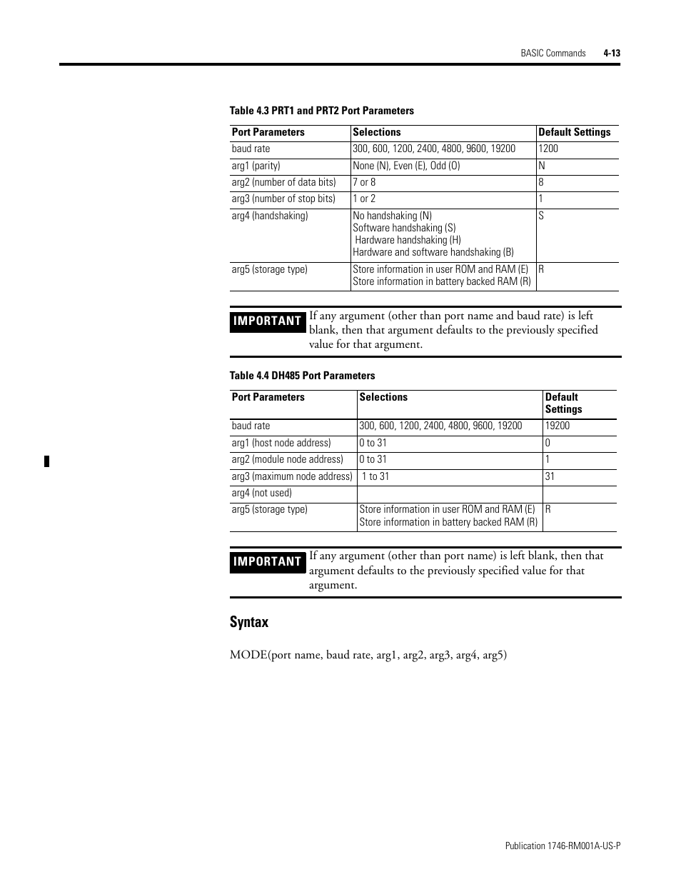 Syntax | Rockwell Automation 1746-BAS BASIC LANGUAGE User Manual | Page 53 / 280