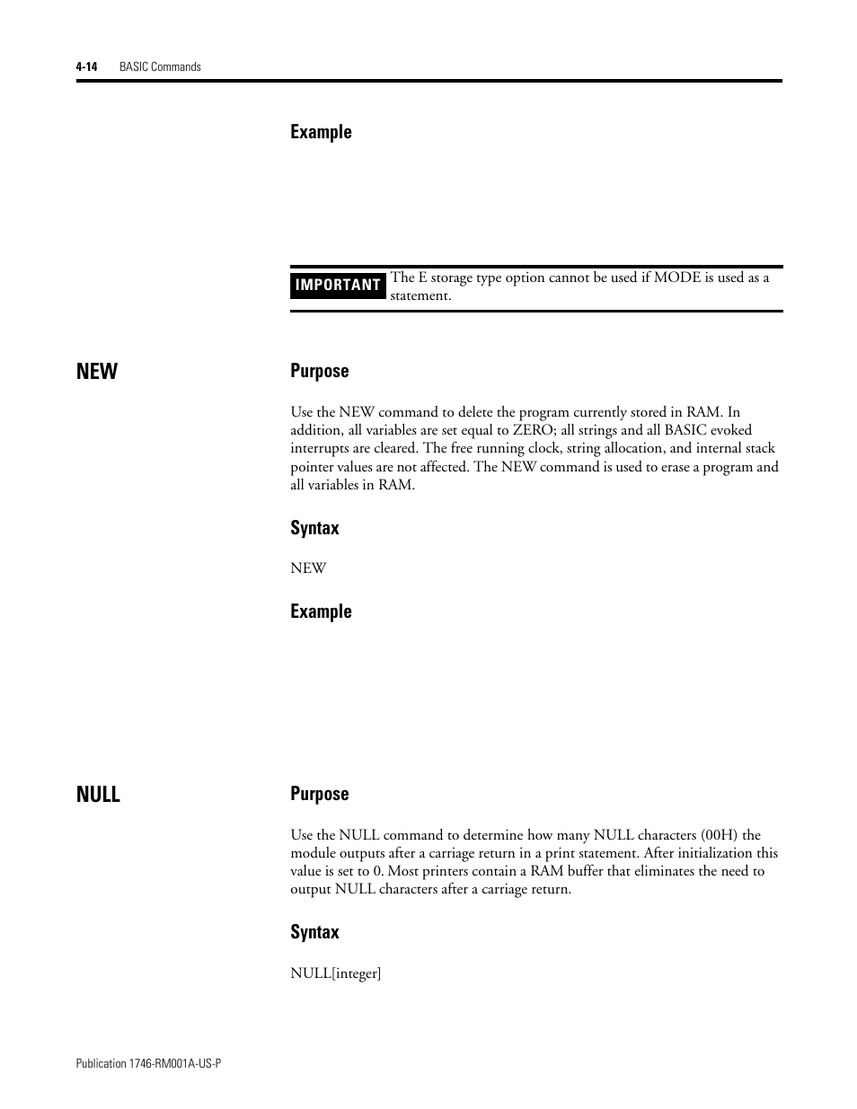 Null, New -14, Null -14 | If-then-else -8, Example, Purpose, Syntax | Rockwell Automation 1746-BAS BASIC LANGUAGE User Manual | Page 54 / 280