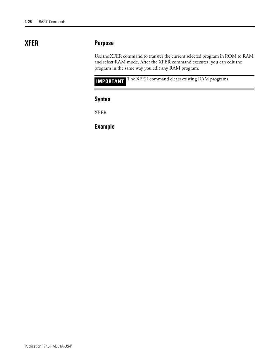 Xfer, Xfer -26 | Rockwell Automation 1746-BAS BASIC LANGUAGE User Manual | Page 66 / 280