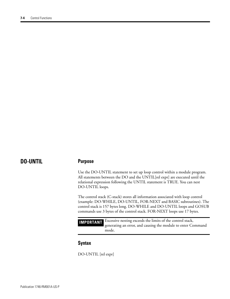 Do-until, Do-until -4, Purpose | Syntax | Rockwell Automation 1746-BAS BASIC LANGUAGE User Manual | Page 88 / 280