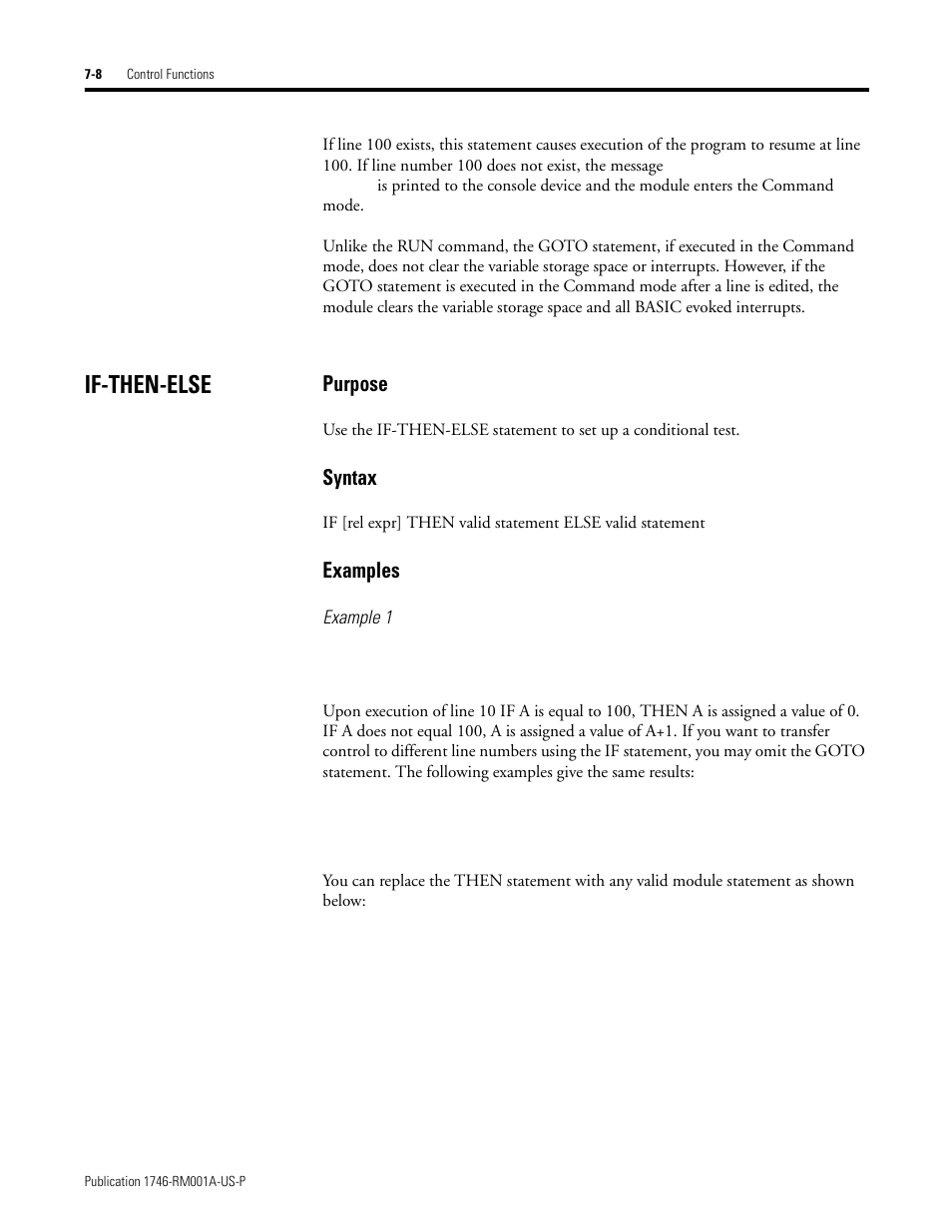 If-then-else, Purpose, Syntax | Examples | Rockwell Automation 1746-BAS BASIC LANGUAGE User Manual | Page 92 / 280