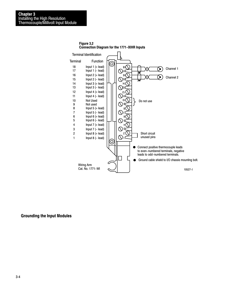 Grounding the input modules | Rockwell Automation 1771-IXHR , D17716.5.80 HIGH RESOL.THERMOCOUPLE User Manual | Page 15 / 60