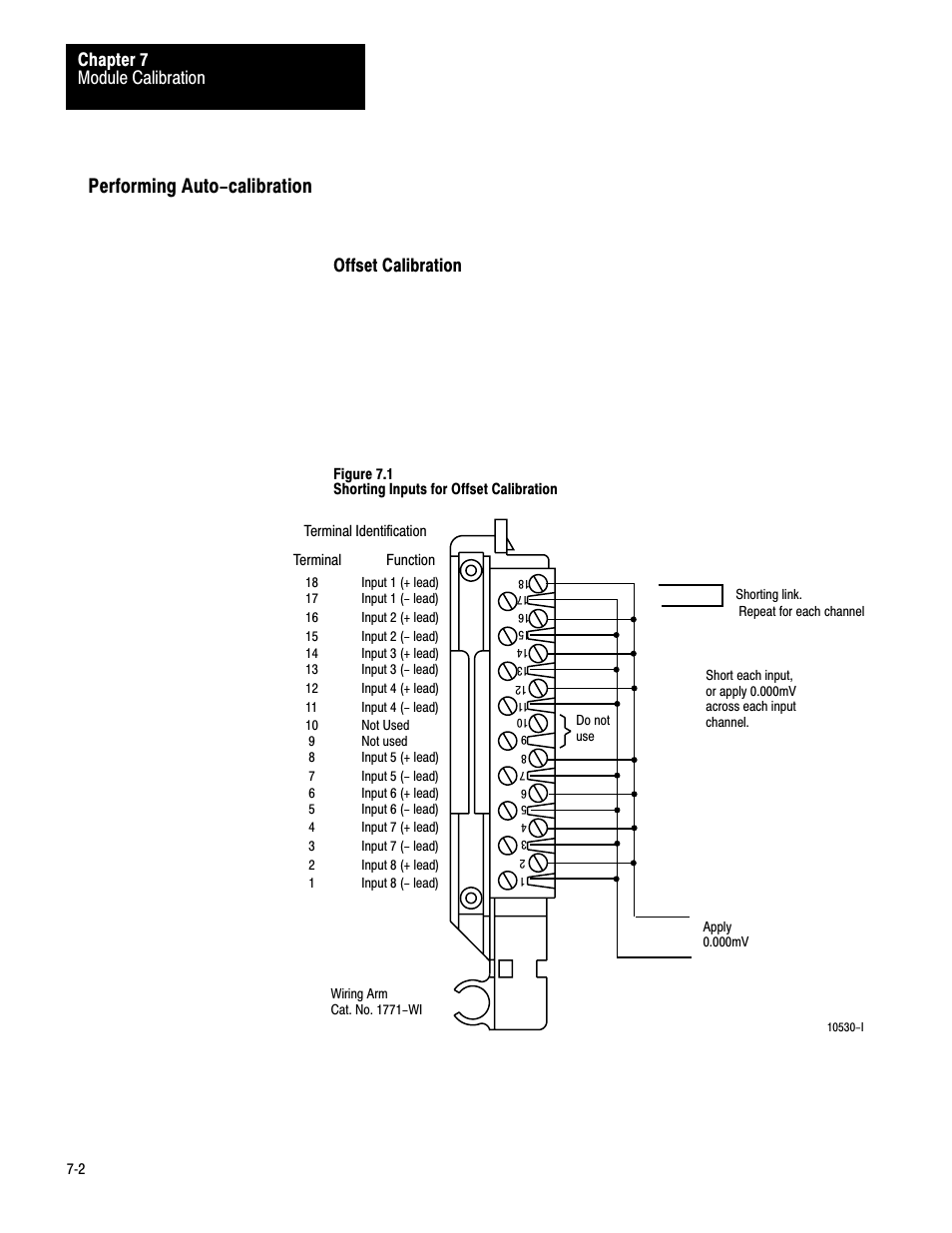 Performing auto-calibration, Module calibration chapter 7, Offset calibration | Rockwell Automation 1771-IXHR , D17716.5.80 HIGH RESOL.THERMOCOUPLE User Manual | Page 36 / 60