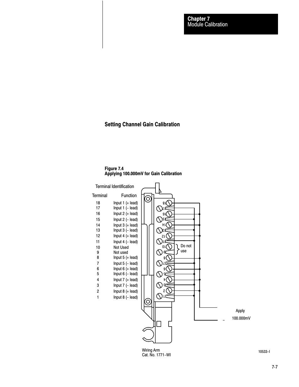 Module calibration chapter 7, Setting channel gain calibration | Rockwell Automation 1771-IXHR , D17716.5.80 HIGH RESOL.THERMOCOUPLE User Manual | Page 41 / 60