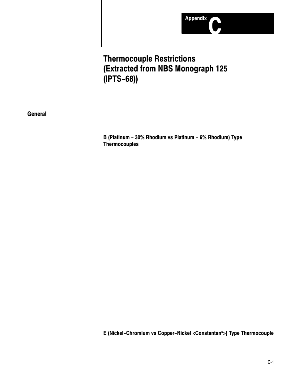 C - thermocouple restrictions, General | Rockwell Automation 1771-IXHR , D17716.5.80 HIGH RESOL.THERMOCOUPLE User Manual | Page 54 / 60